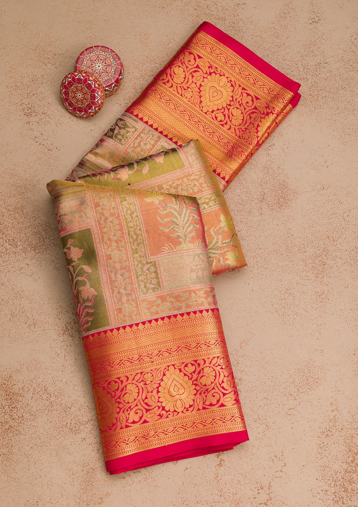 Peach Zariwork Pure Silk Saree-Koskii