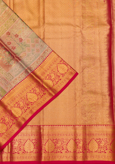 Peach Zariwork Pure Silk Saree-Koskii