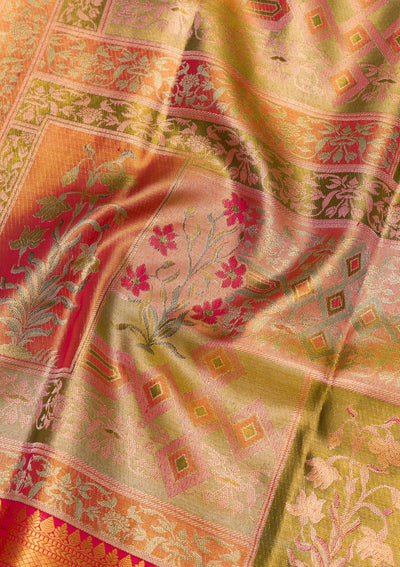 Peach Zariwork Pure Silk Saree-Koskii