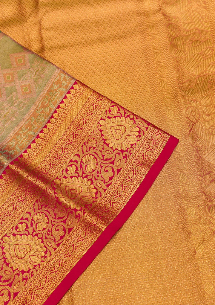 Peach Zariwork Pure Silk Saree-Koskii