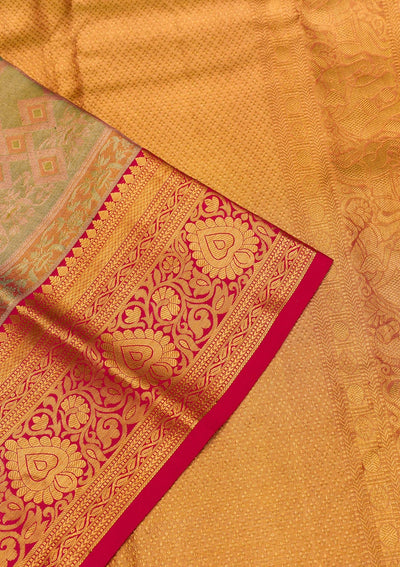 Peach Zariwork Pure Silk Saree-Koskii