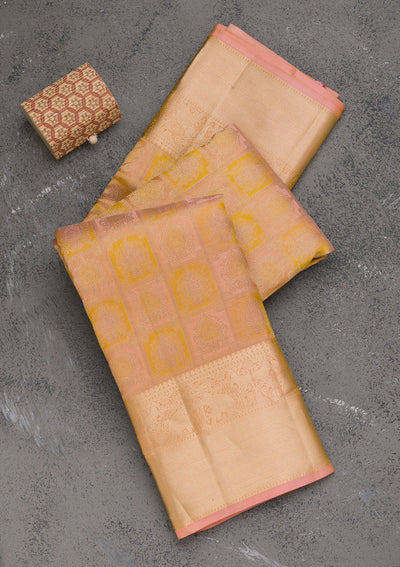 Peach Zariwork Pure Silk Saree-Koskii