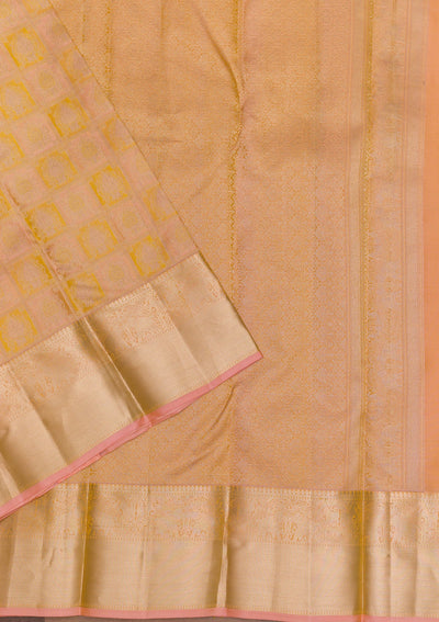 Peach Zariwork Pure Silk Saree-Koskii