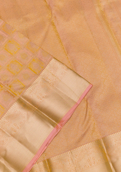 Peach Zariwork Pure Silk Saree-Koskii