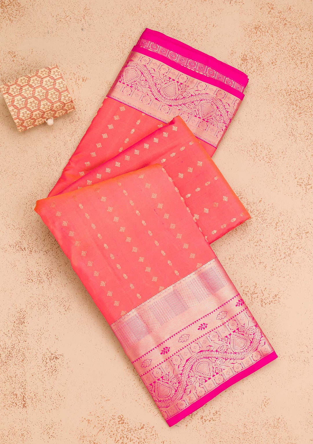 Peach Zariwork Pure Silk Saree-Koskii
