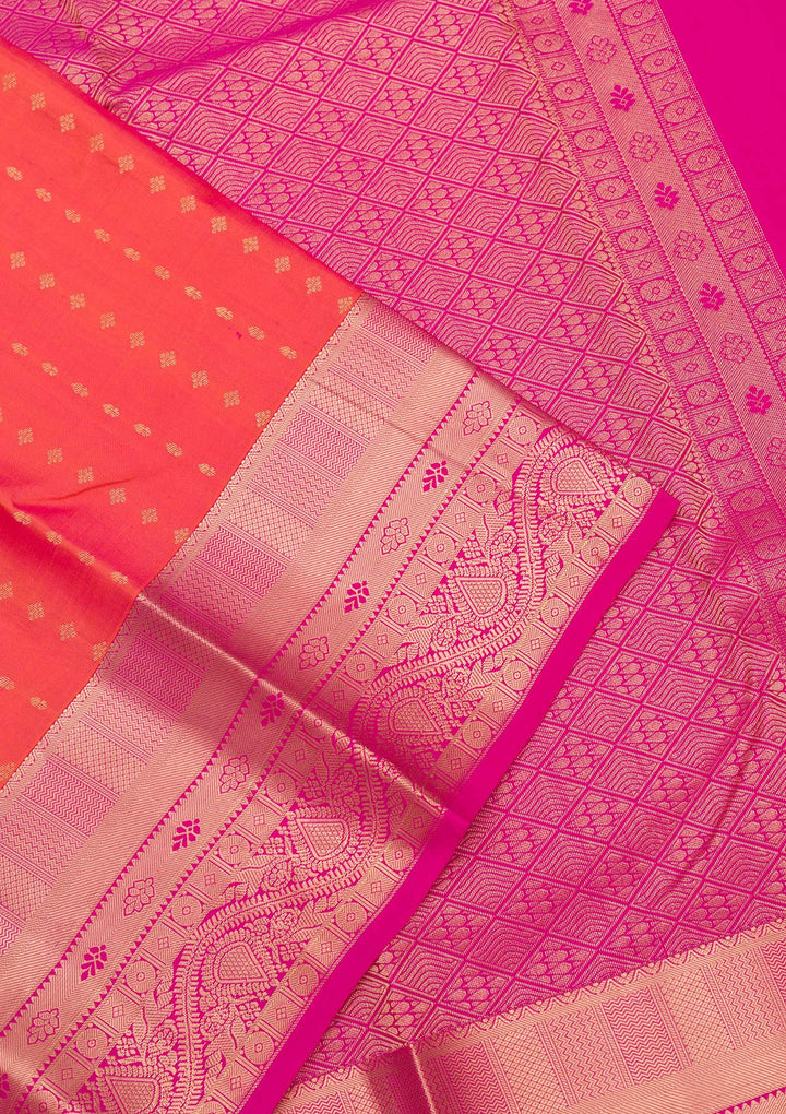 Peach Zariwork Pure Silk Saree-Koskii