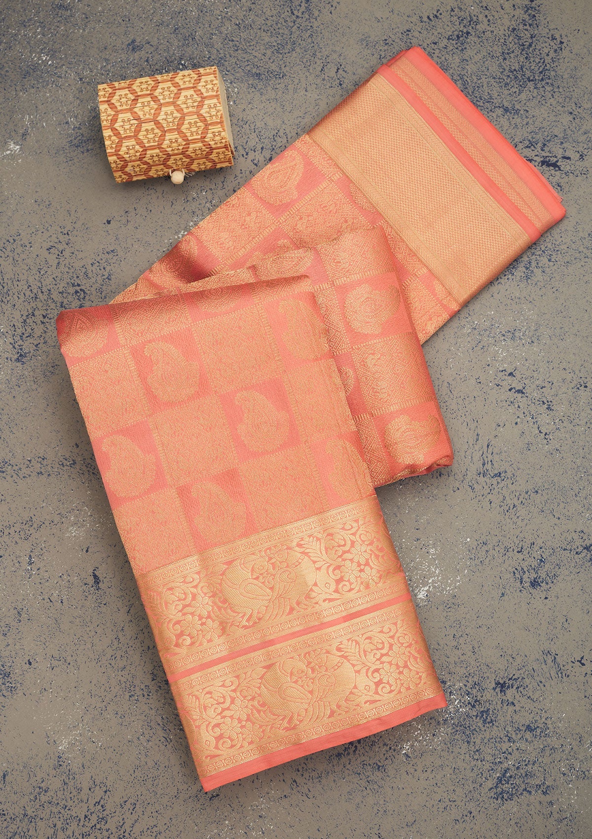 Peach Zariwork Pure Silk Saree-Koskii