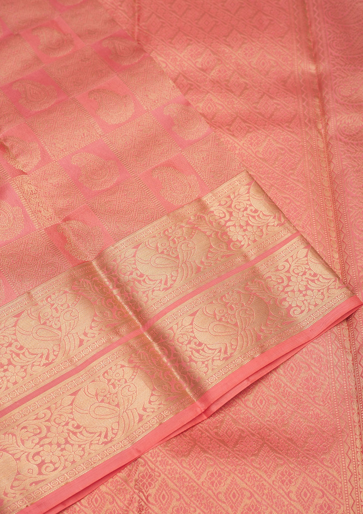 Peach Zariwork Pure Silk Saree-Koskii