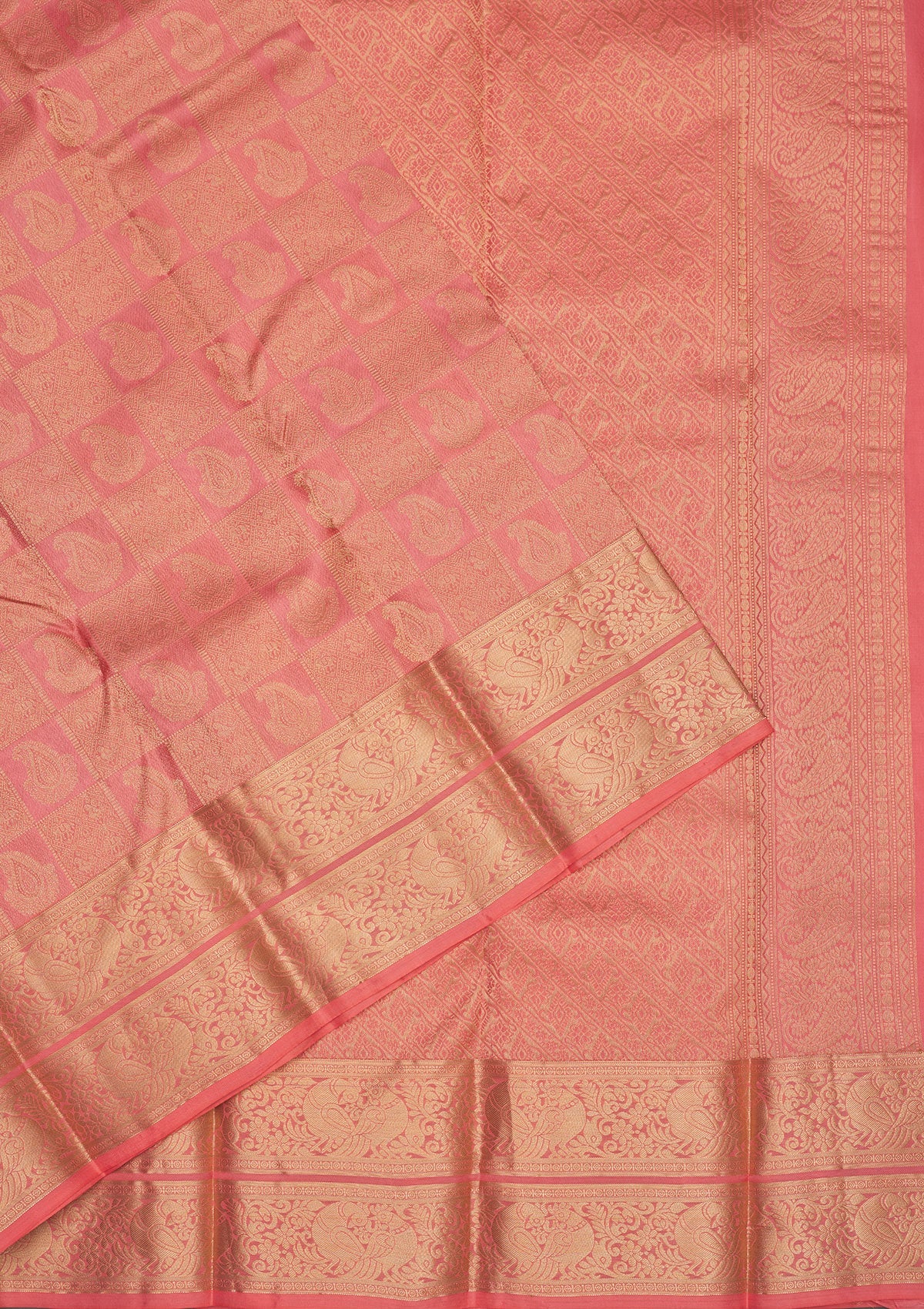 Peach Zariwork Pure Silk Saree-Koskii