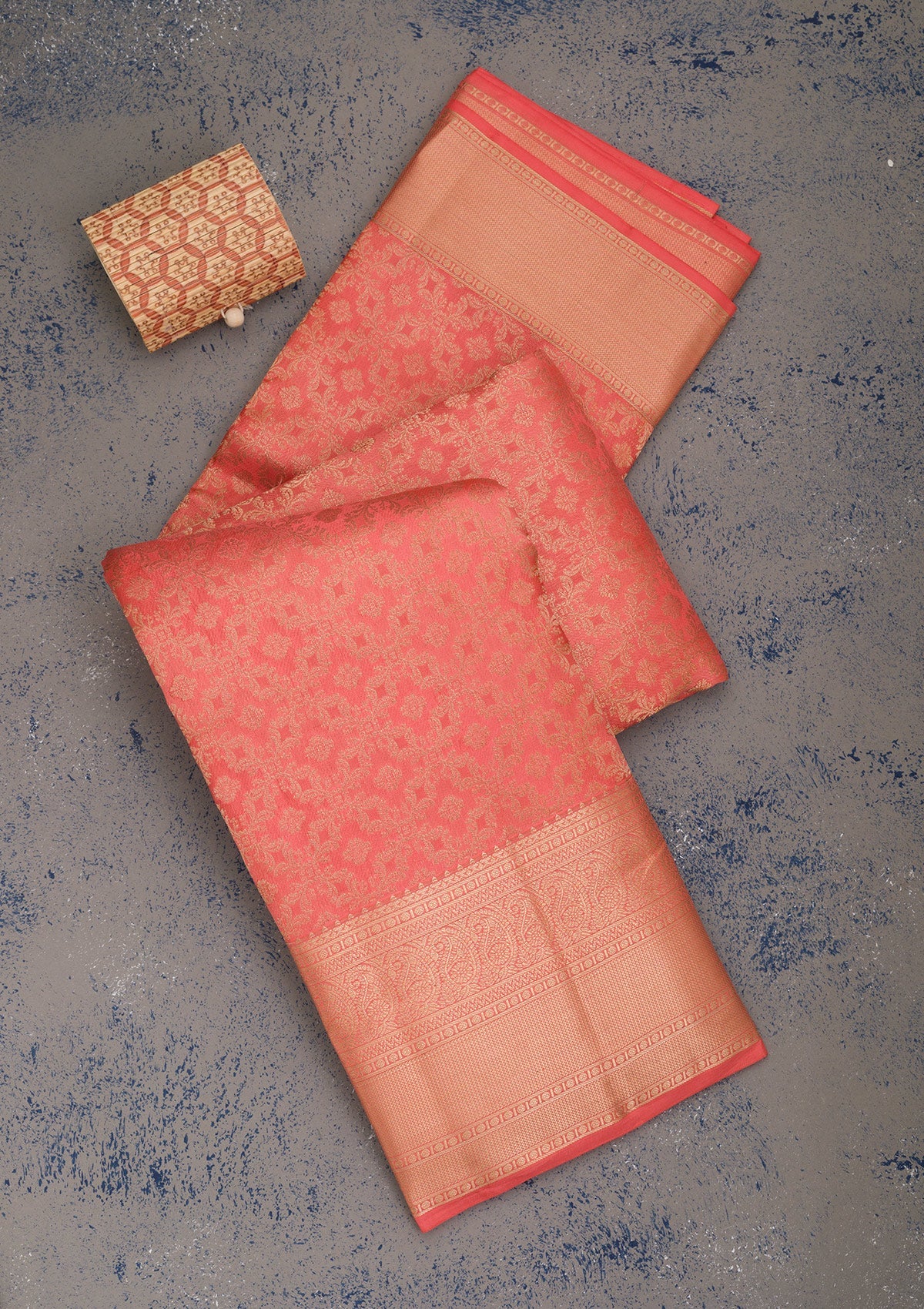 Peach Zariwork Pure Silk Saree-Koskii