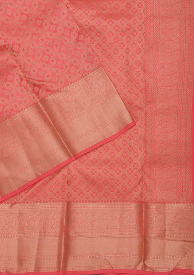 Peach Zariwork Pure Silk Saree-Koskii