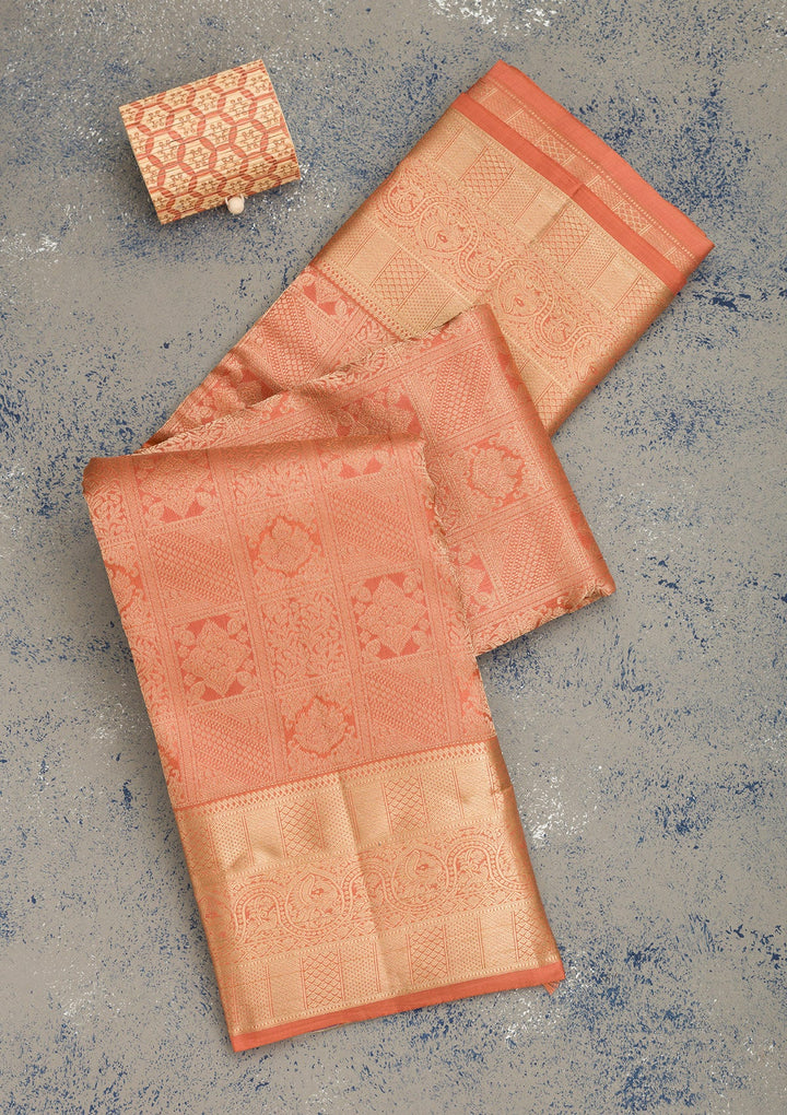 Peach Zariwork Pure Silk Saree-Koskii
