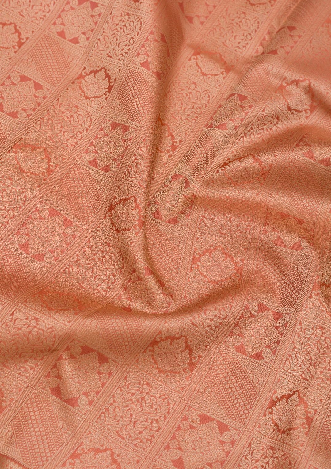 Peach Zariwork Pure Silk Saree-Koskii