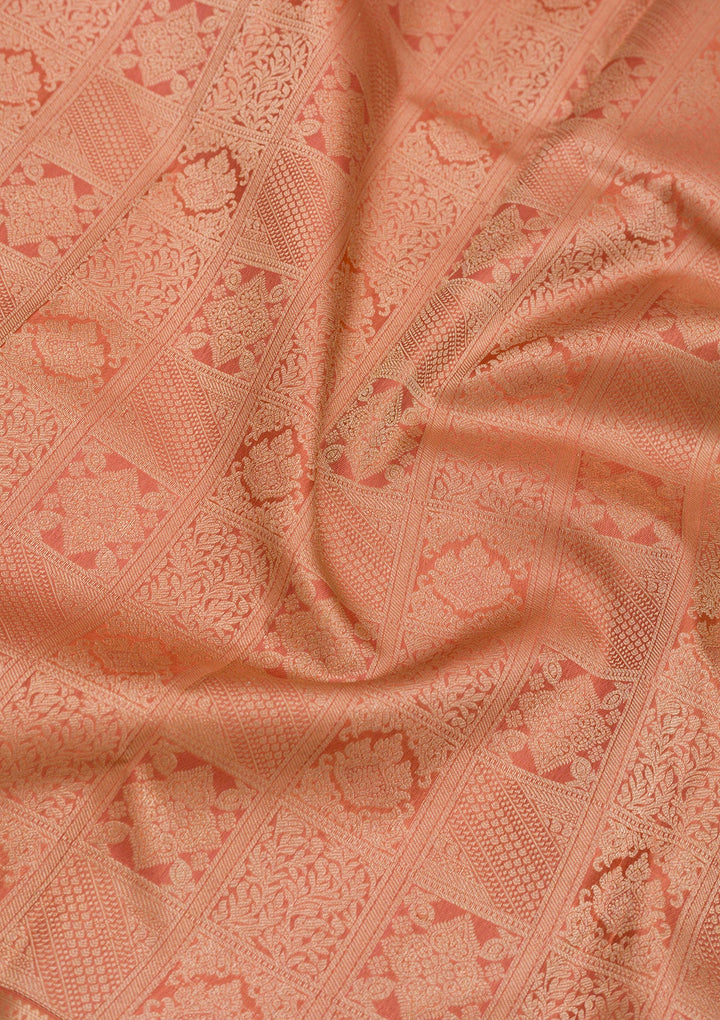 Peach Zariwork Pure Silk Saree-Koskii