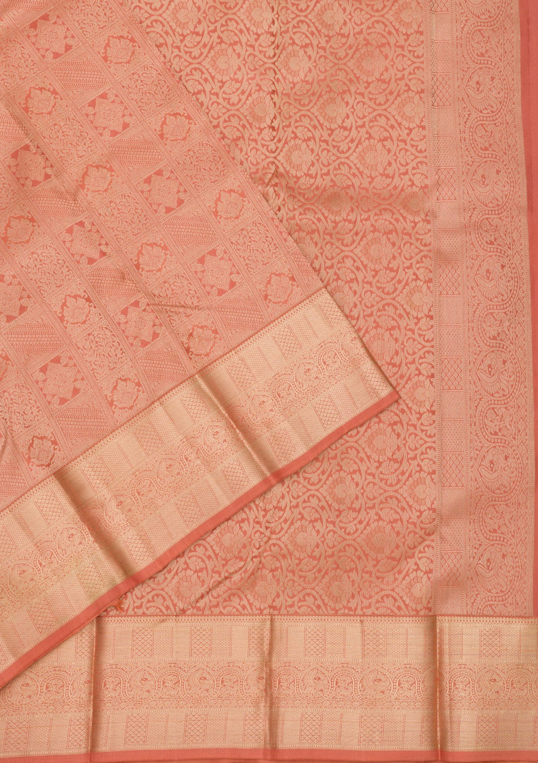 Peach Zariwork Pure Silk Saree-Koskii