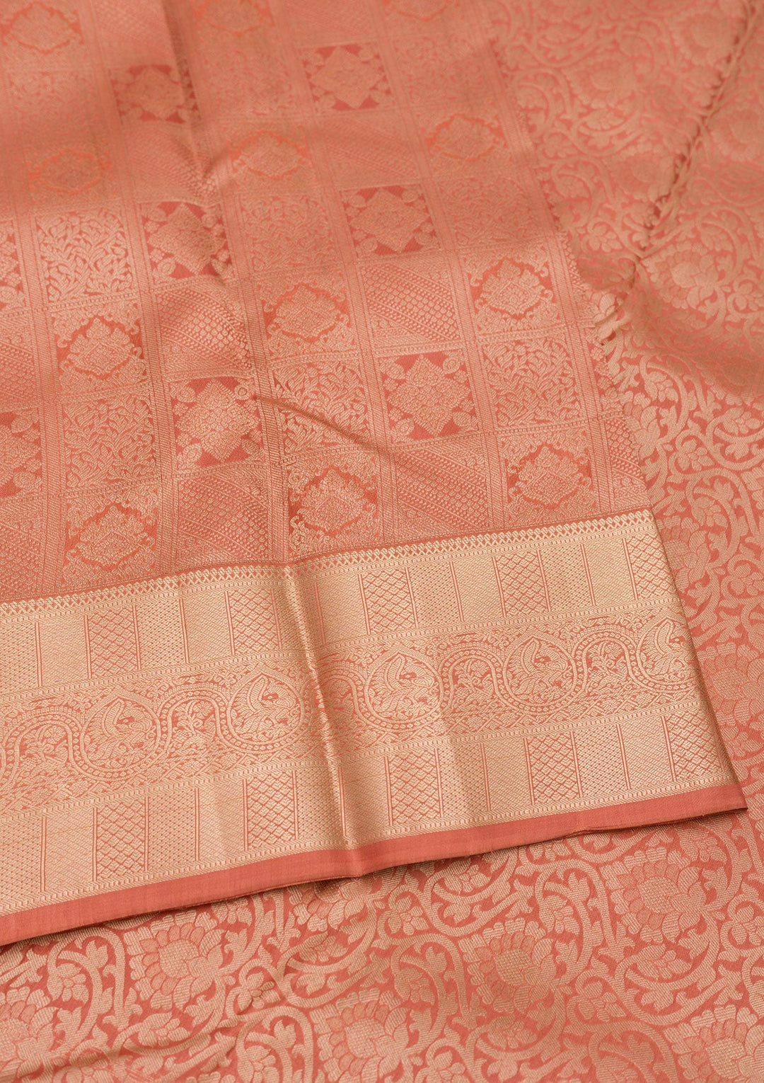 Peach Zariwork Pure Silk Saree-Koskii