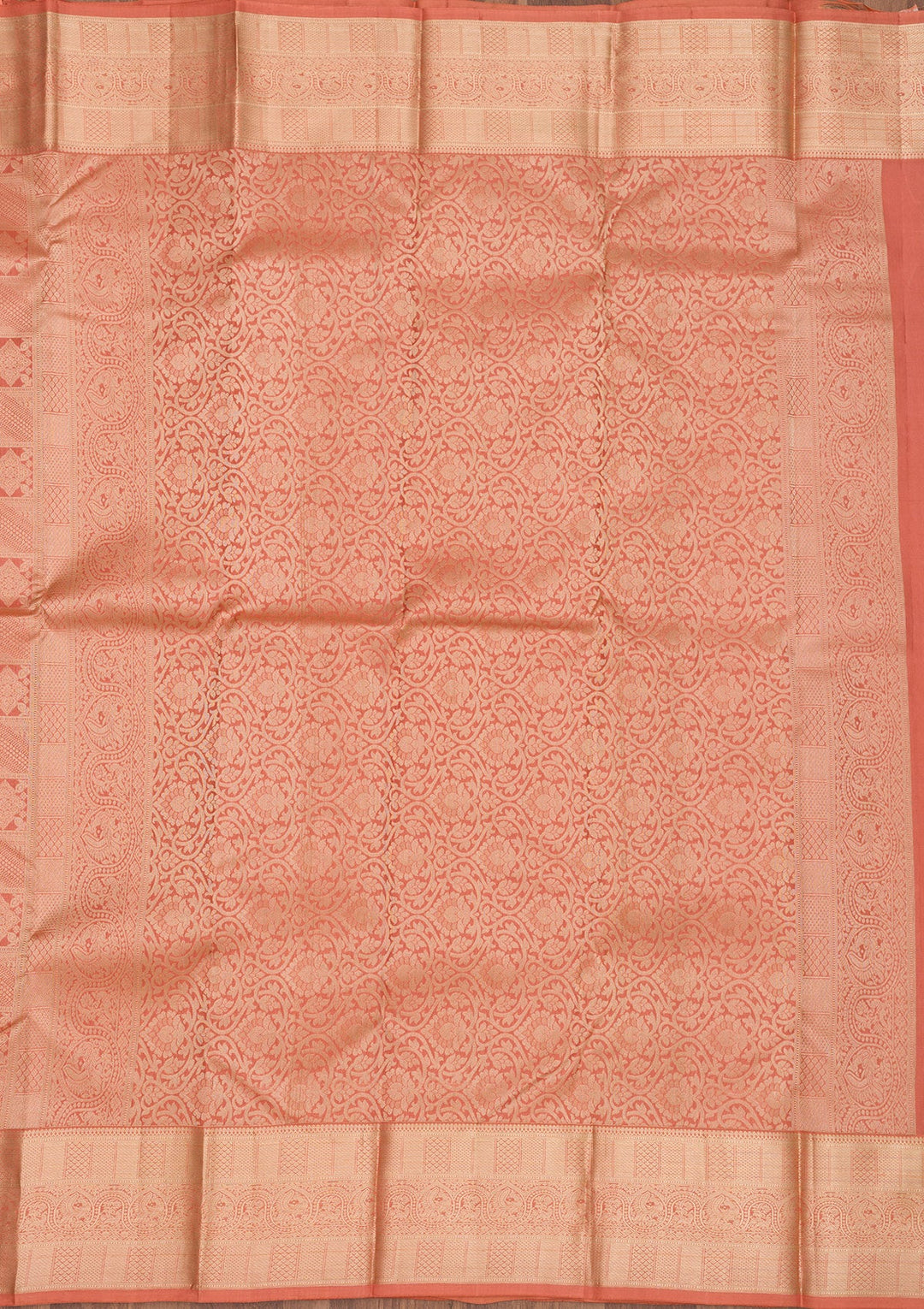 Peach Zariwork Pure Silk Saree-Koskii