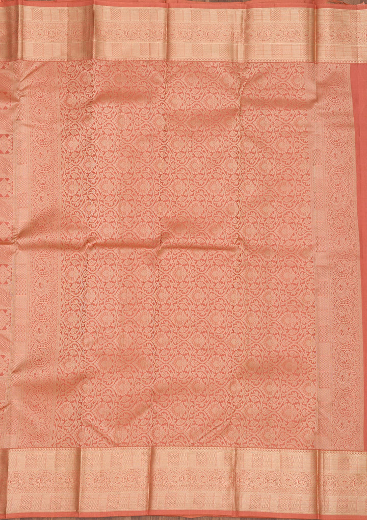 Peach Zariwork Pure Silk Saree-Koskii