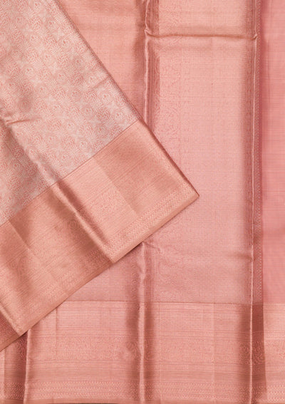 Peach Zariwork Pure Silk Saree-Koskii