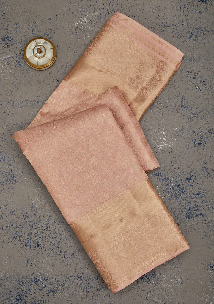 Peach Zariwork Pure Silk Saree-Koskii