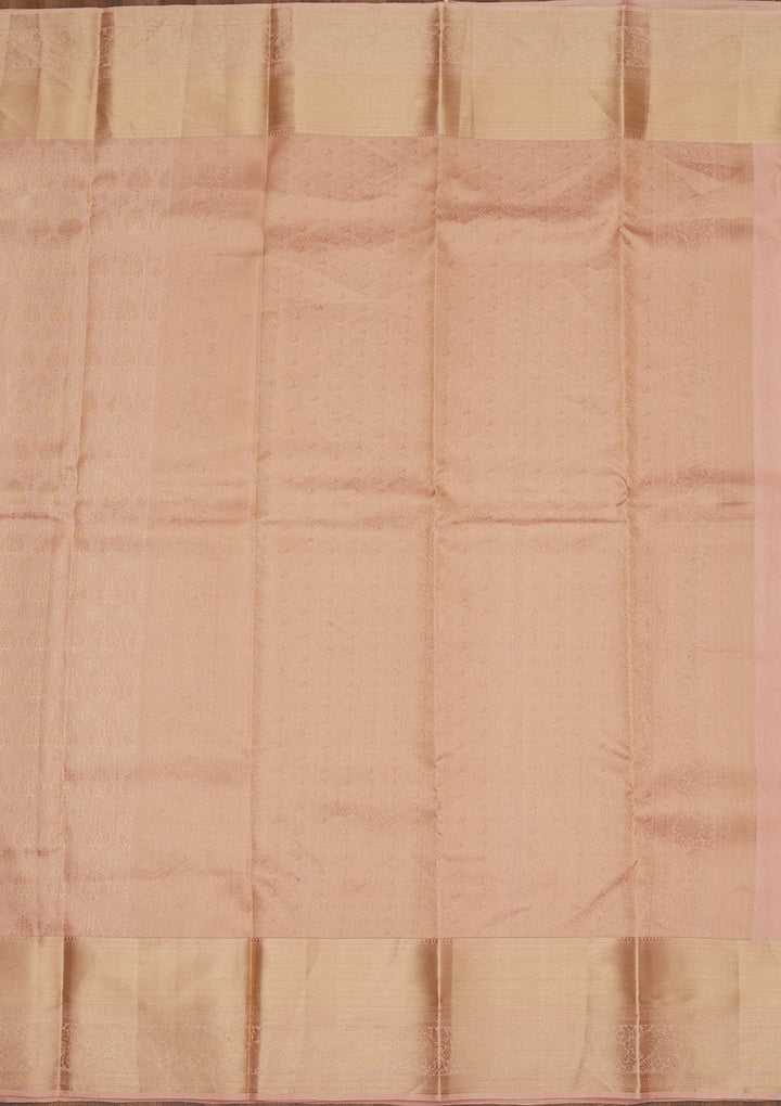 Peach Zariwork Pure Silk Saree-Koskii