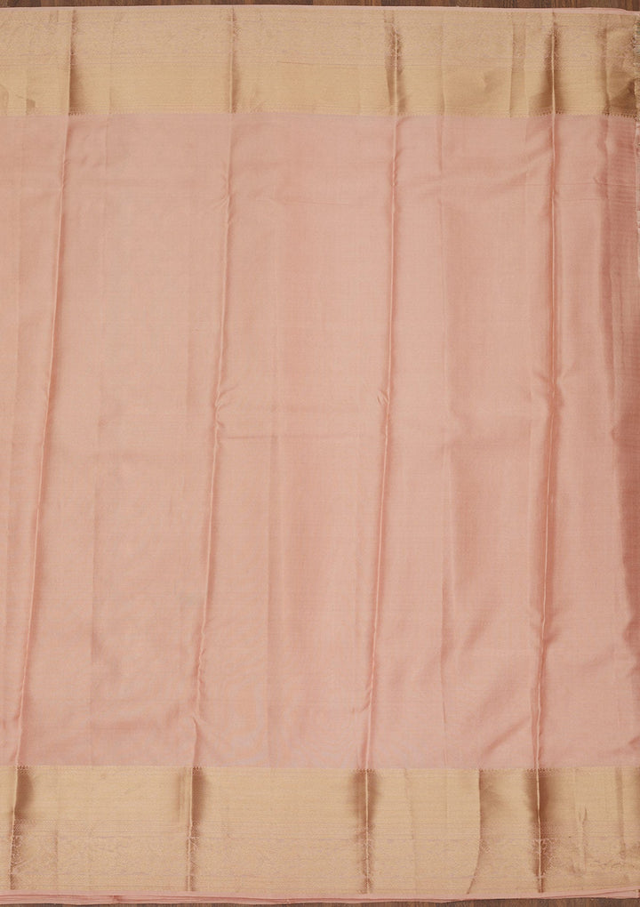 Peach Zariwork Pure Silk Saree-Koskii