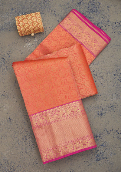 Peach Zariwork Pure Silk Saree-Koskii