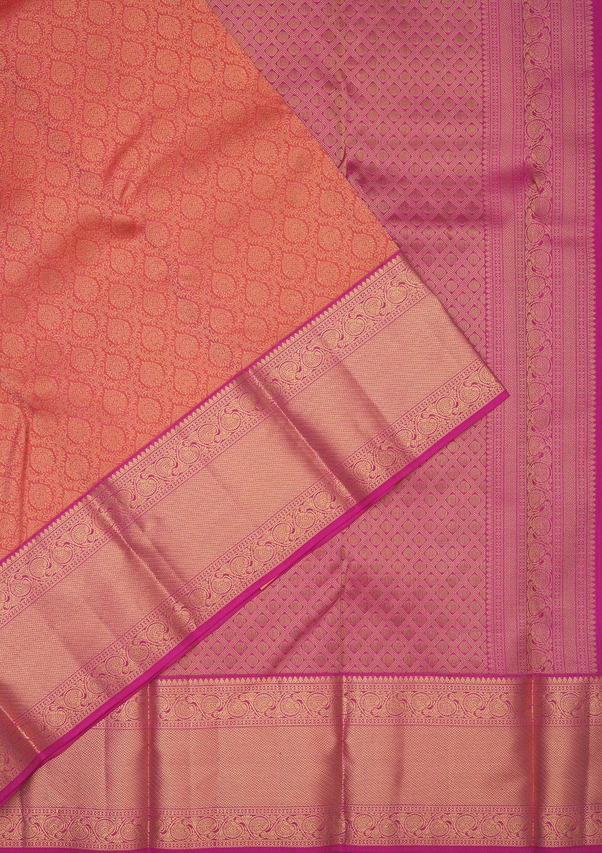 Peach Zariwork Pure Silk Saree-Koskii