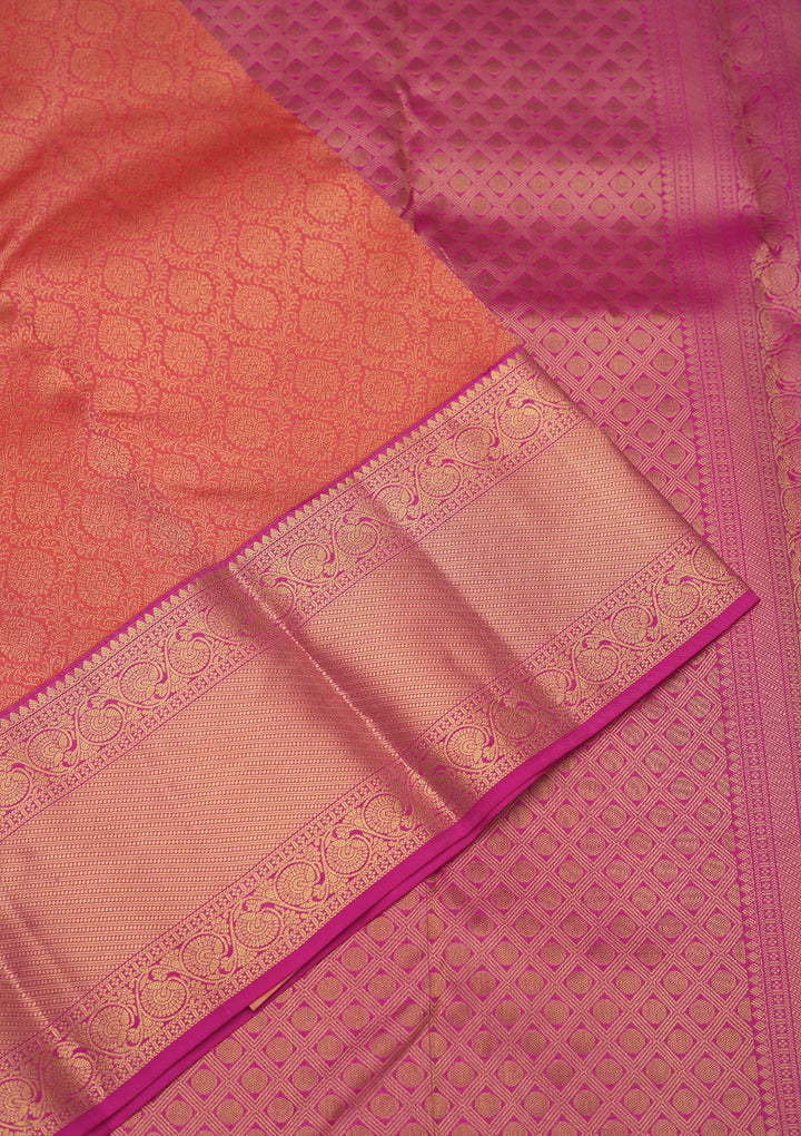 Peach Zariwork Pure Silk Saree-Koskii