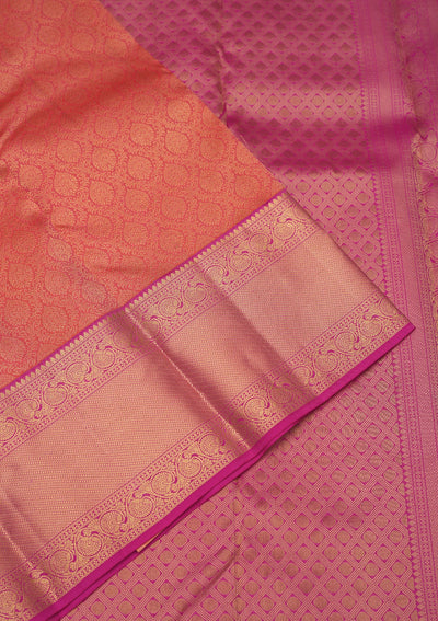 Peach Zariwork Pure Silk Saree-Koskii