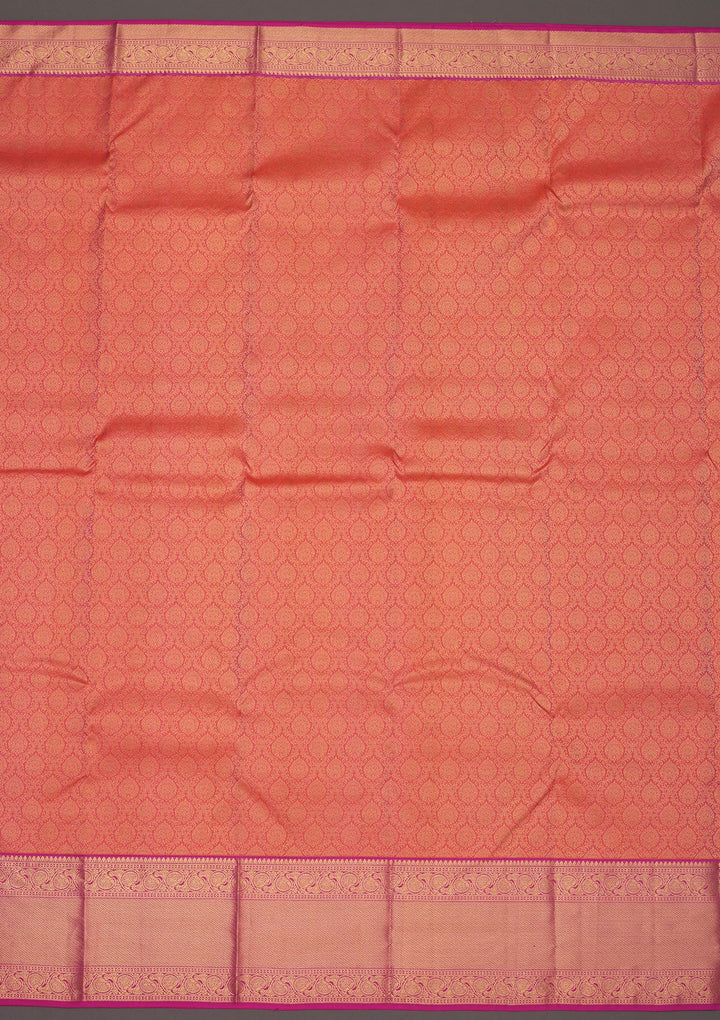 Peach Zariwork Pure Silk Saree-Koskii