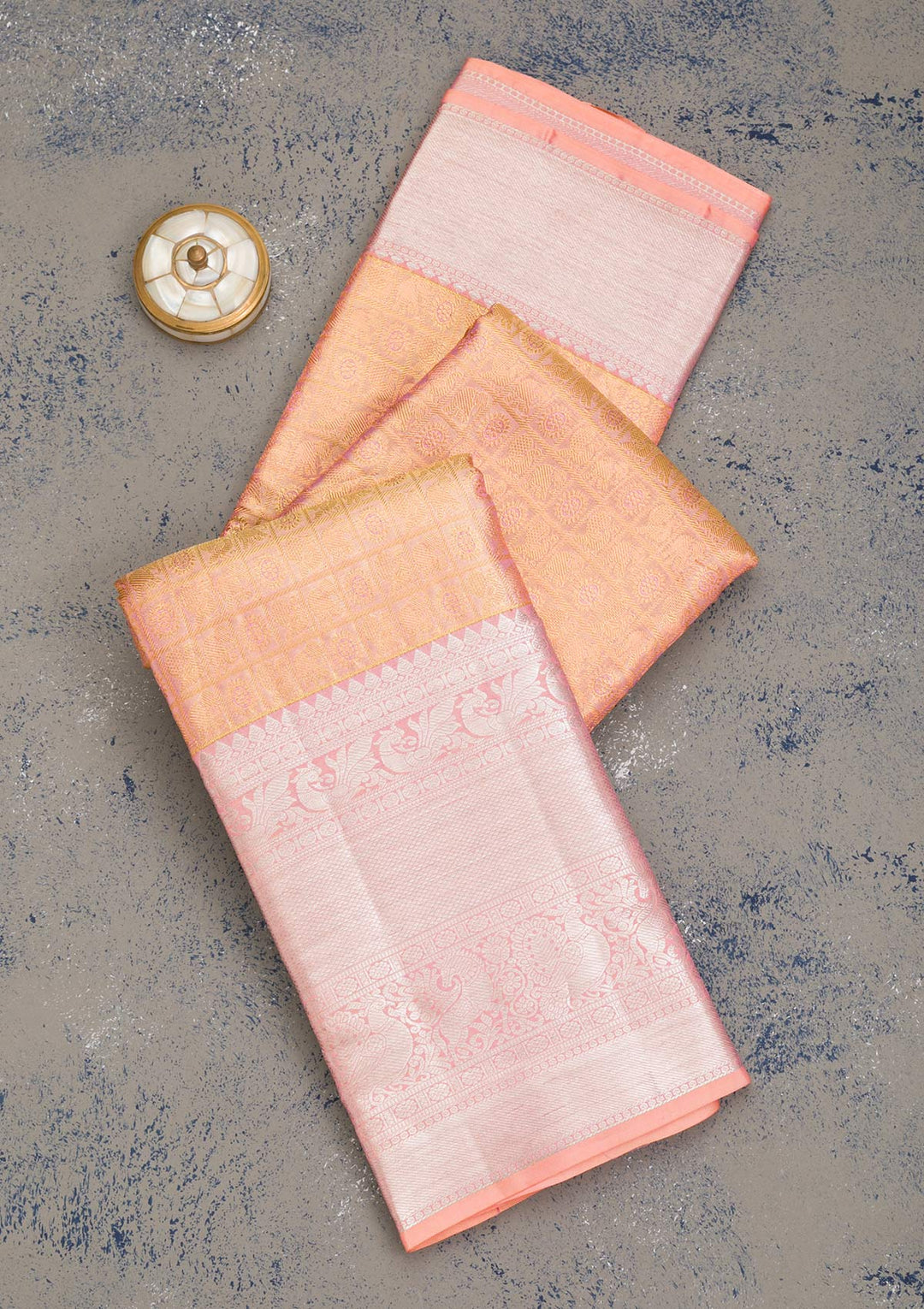 Peach Zariwork Pure Silk Saree-Koskii