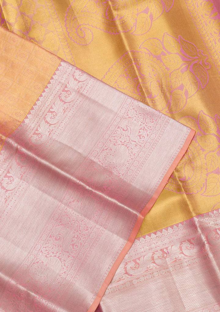 Peach Zariwork Pure Silk Saree-Koskii
