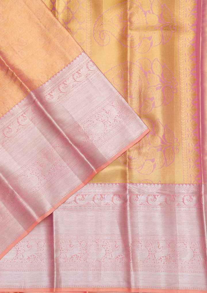 Peach Zariwork Pure Silk Saree-Koskii