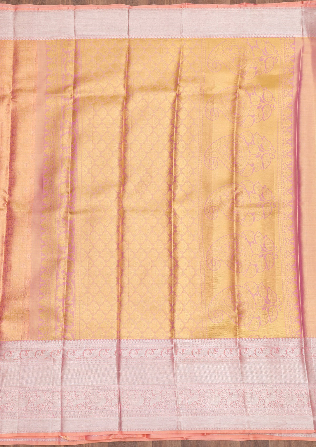 Peach Zariwork Pure Silk Saree-Koskii