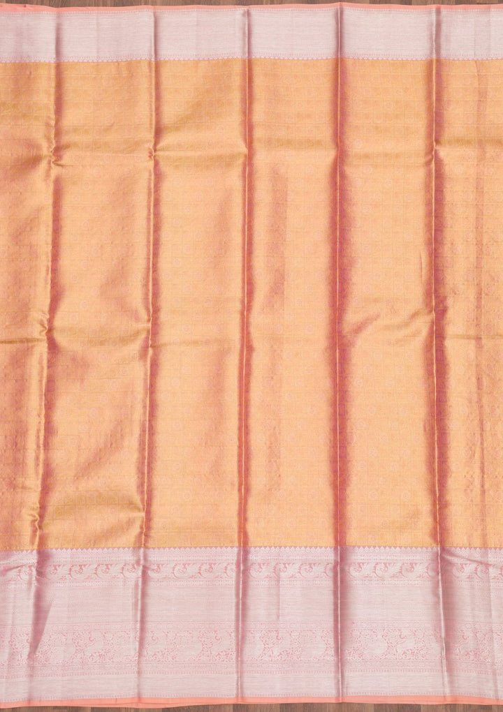 Peach Zariwork Pure Silk Saree-Koskii