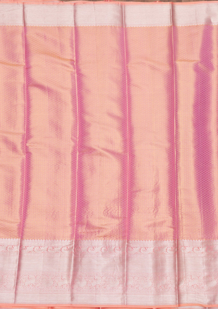 Peach Zariwork Pure Silk Saree-Koskii