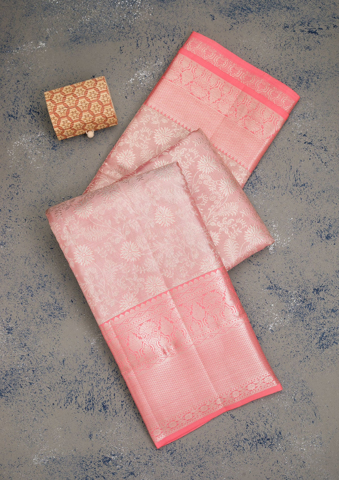 Peach Zariwork Pure Silk Saree-Koskii