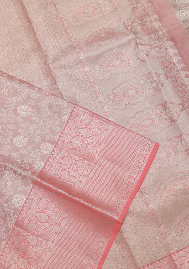 Peach Zariwork Pure Silk Saree-Koskii