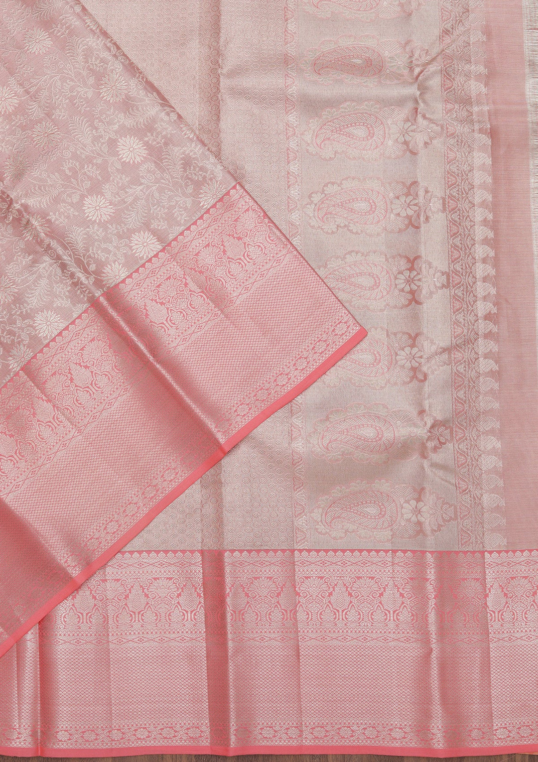 Peach Zariwork Pure Silk Saree-Koskii