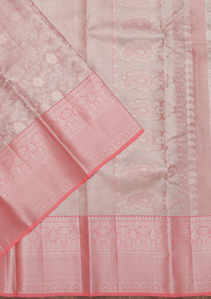 Peach Zariwork Pure Silk Saree-Koskii
