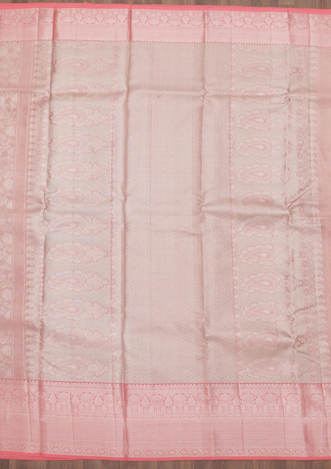 Peach Zariwork Pure Silk Saree-Koskii