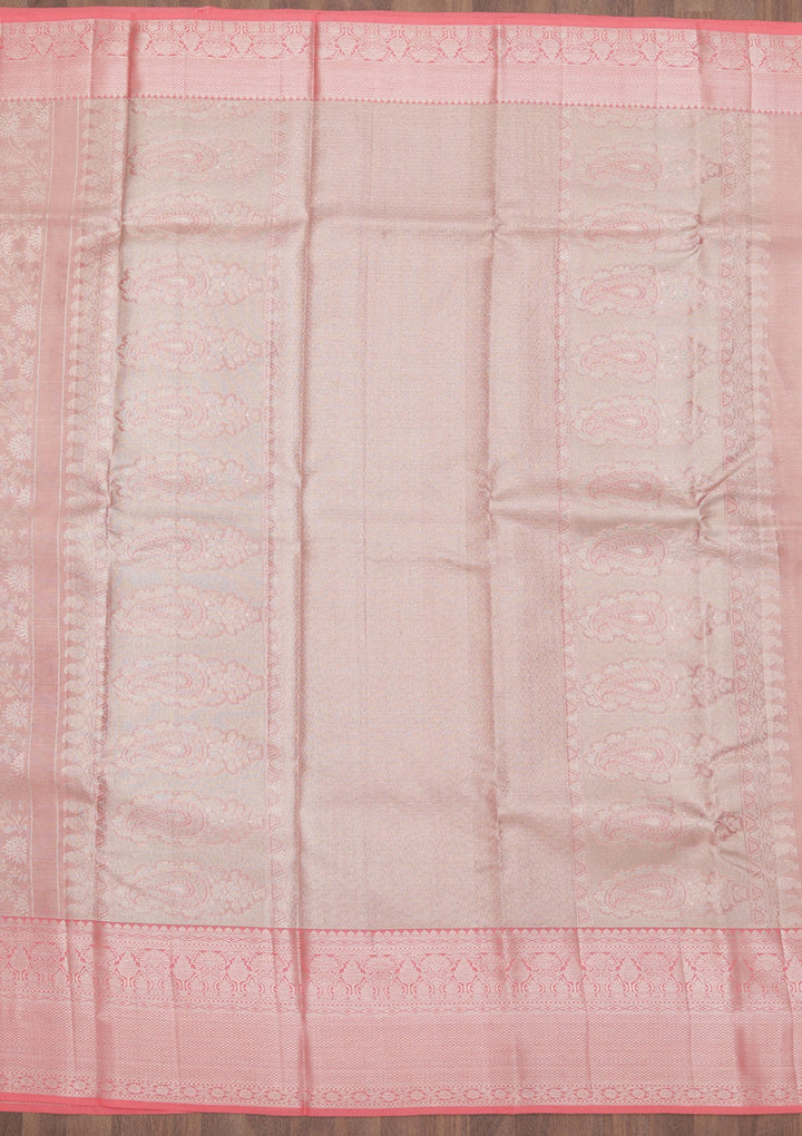 Peach Zariwork Pure Silk Saree-Koskii