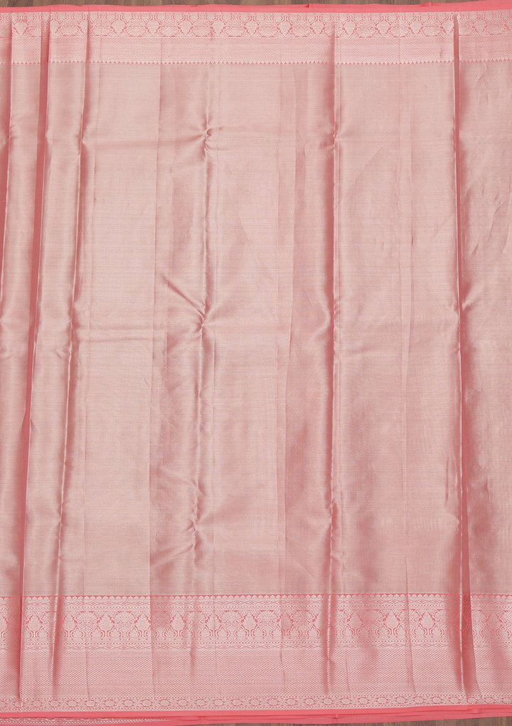 Peach Zariwork Pure Silk Saree-Koskii