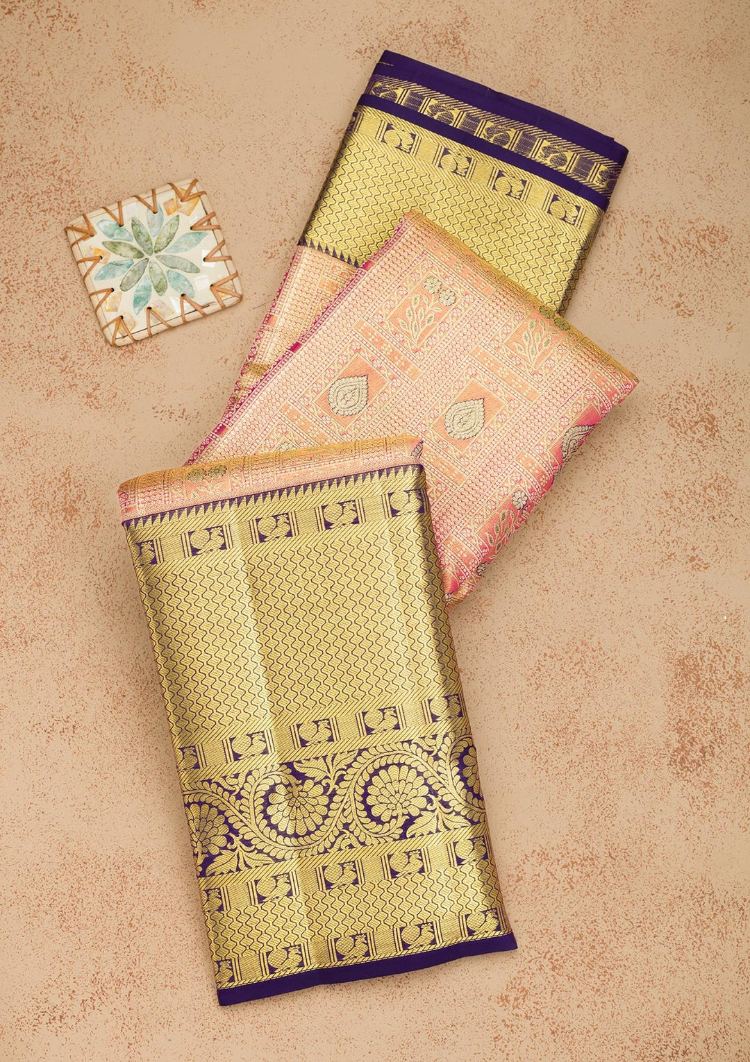 Peach Zariwork Pure Silk Saree-Koskii