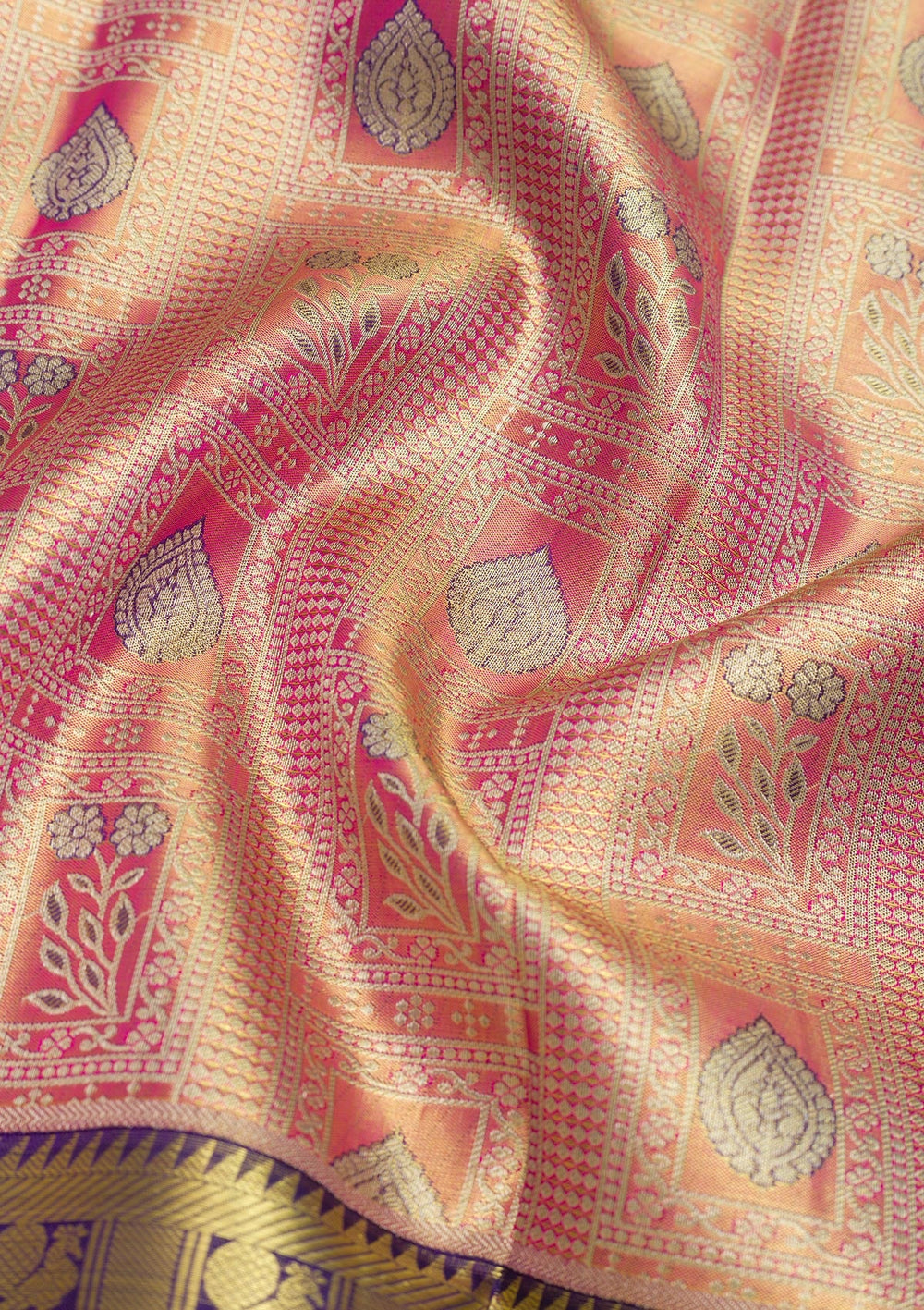Peach Zariwork Pure Silk Saree-Koskii