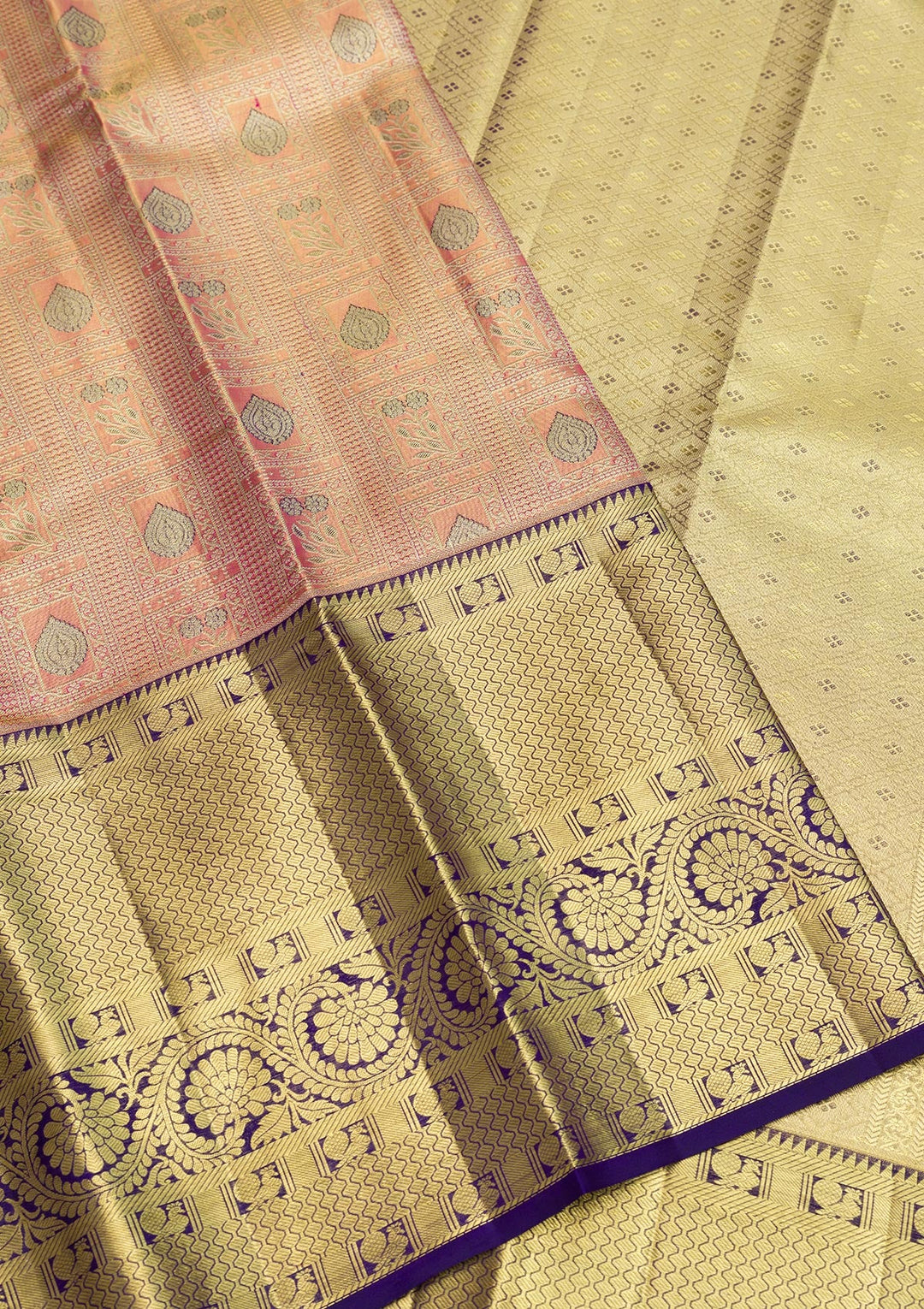 Peach Zariwork Pure Silk Saree-Koskii