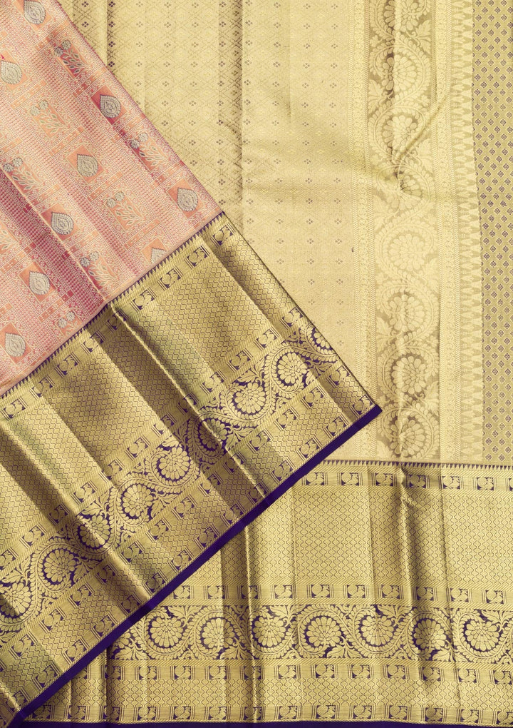 Peach Zariwork Pure Silk Saree-Koskii