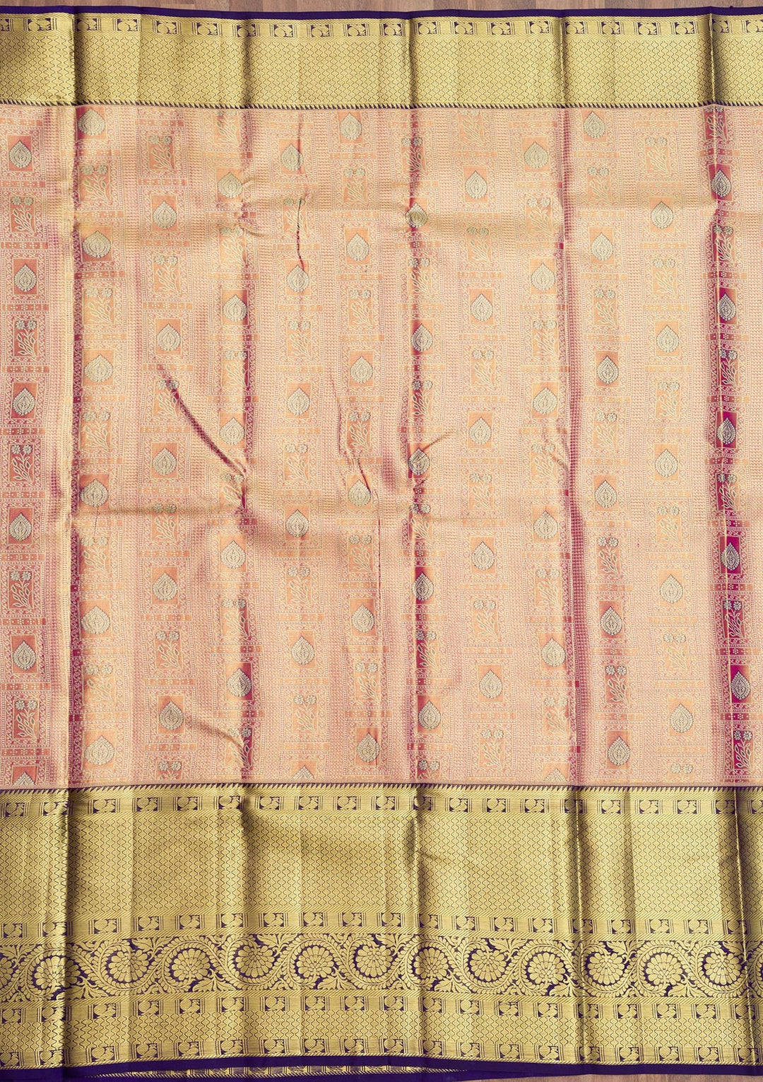 Peach Zariwork Pure Silk Saree-Koskii