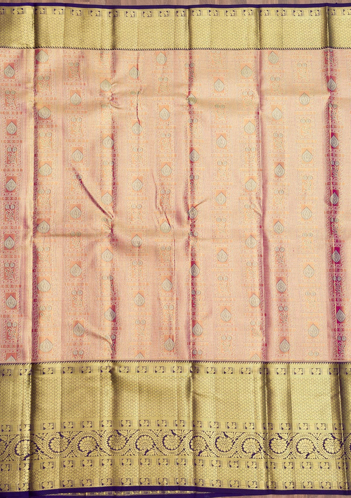 Peach Zariwork Pure Silk Saree-Koskii